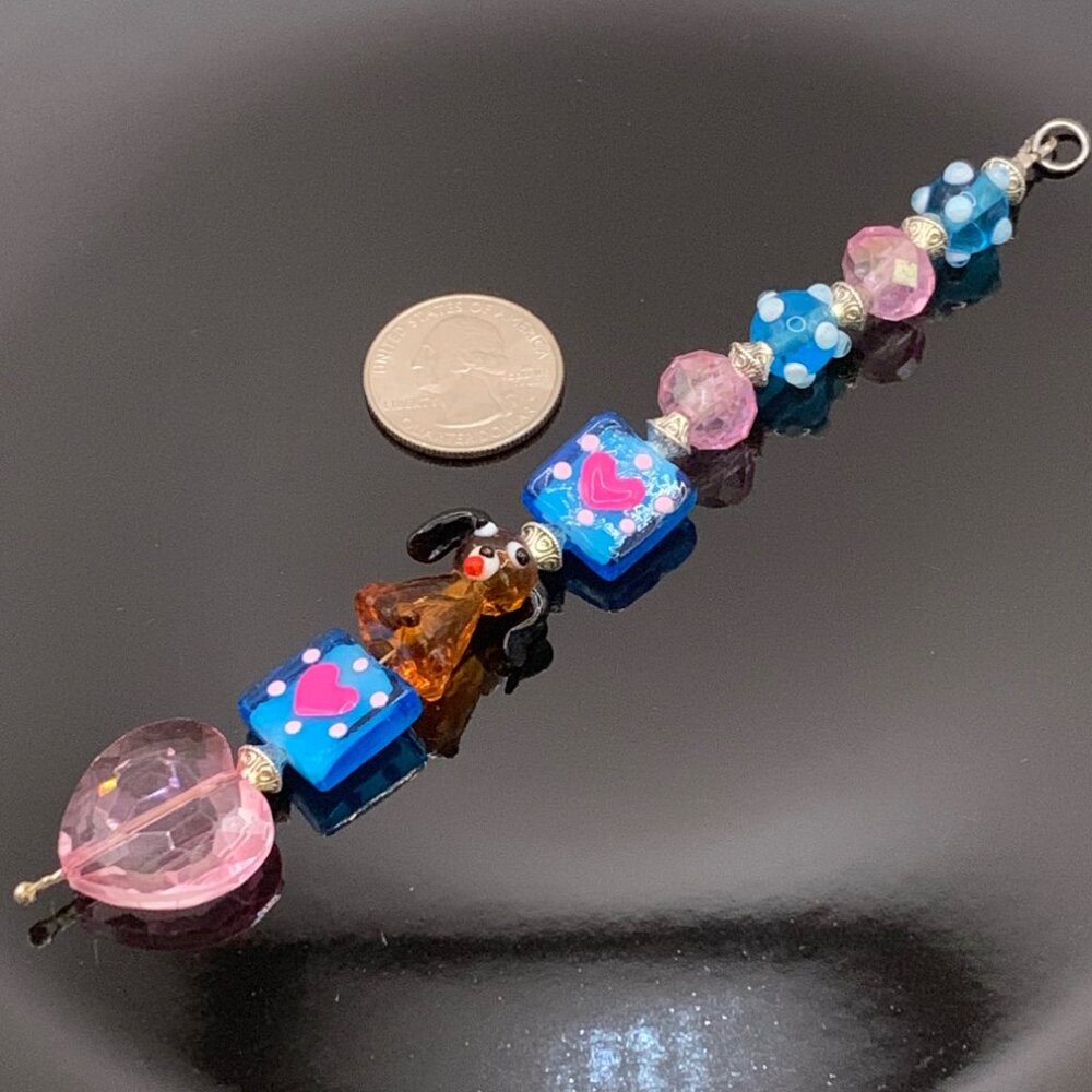 Dog Hearts Pink Blue Car Rearview Mirror Suncatcher Prism Charm Handmade CC109